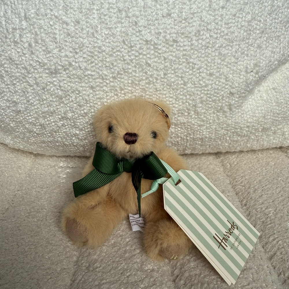Harrods Bear Keyring with Dark Green Bow